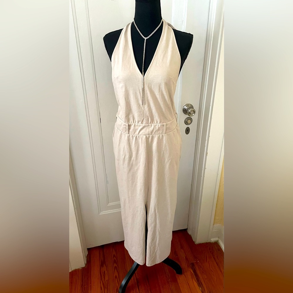 NWOT Free People Beach Free Low Back Maxi Halter Dress Cream Tan XS Oversized